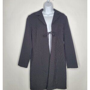 Suits Us Womens Vintage Black Pinstripe Tied Long Blazer Size 11/12 Academia Y2K
